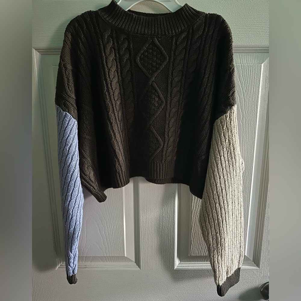 Colorblock Cable Knit Sweater
